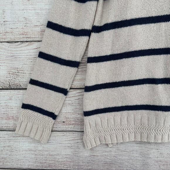 Faherty Kent Striped Hoodie Sweater Womens XS Ivory Blue Tassled Drawstring - Picture 7 of 13